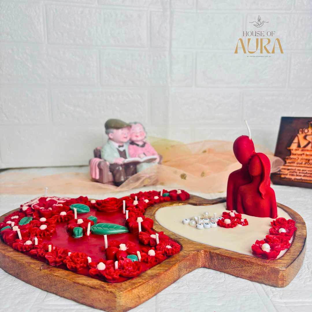 Double Heart Wooden Tray Candle (Two Hearts, One Flame)