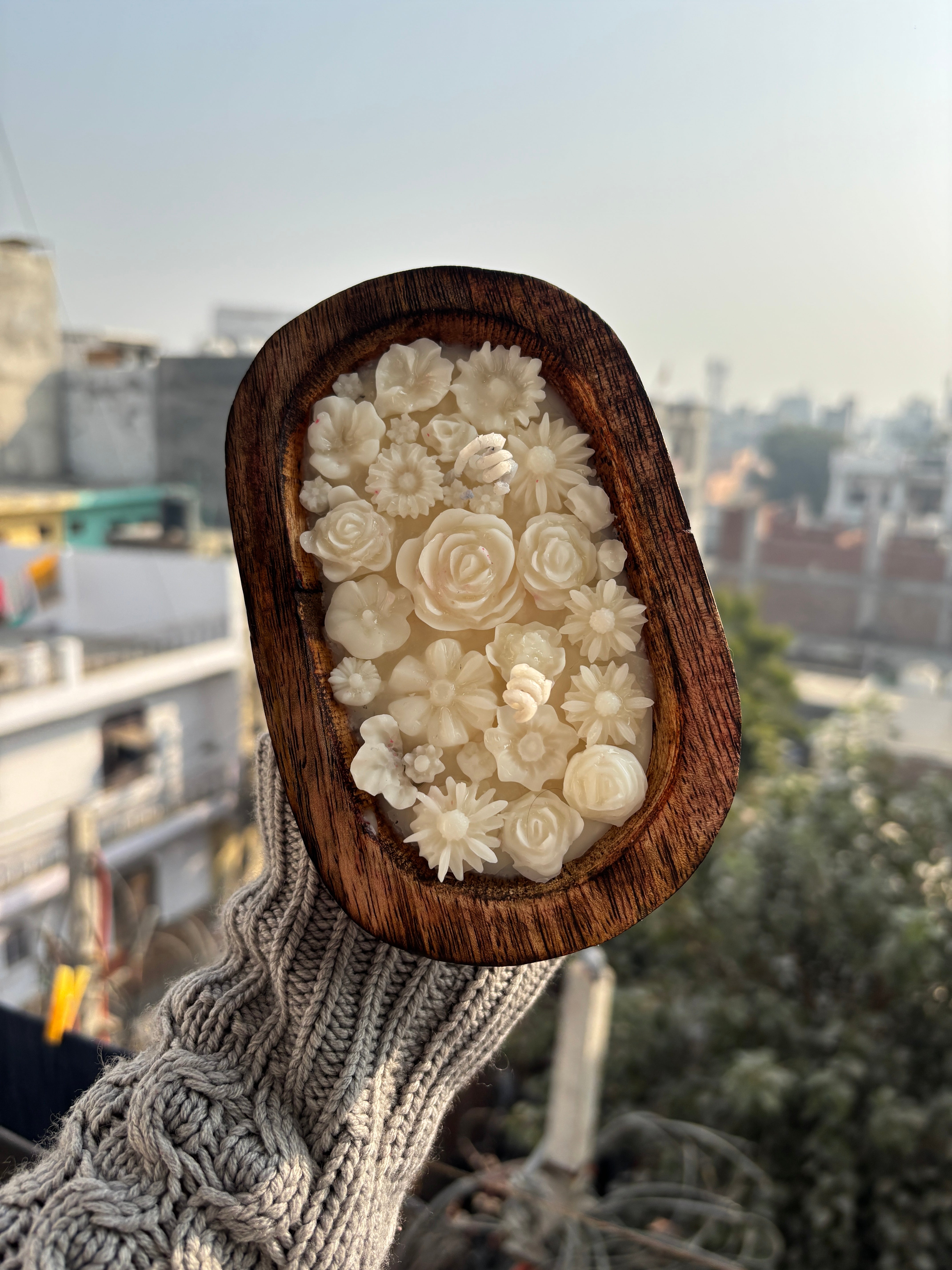 Wooden Flower Boat Candle
