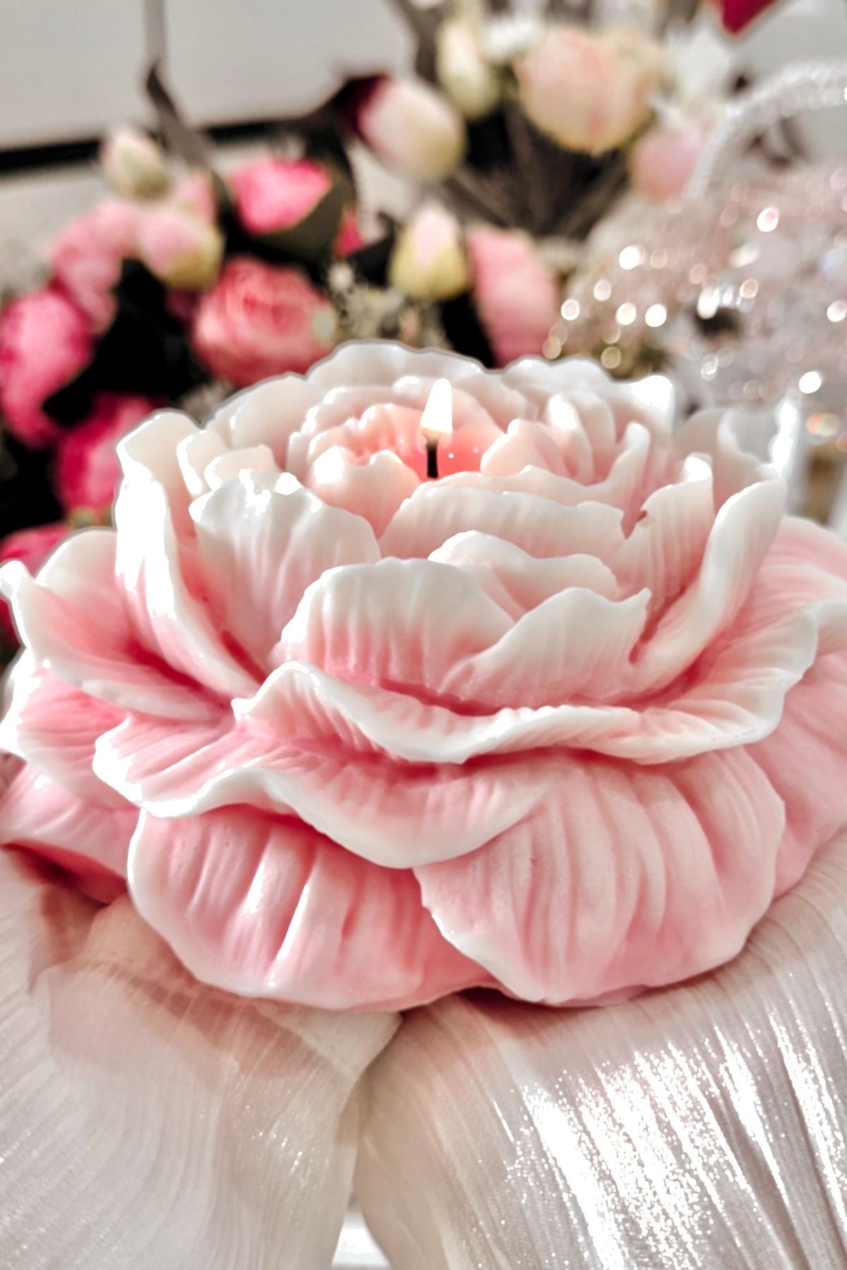 Large Peony Flower Candle